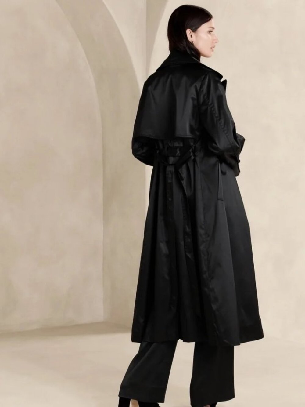NWT Banana Republic Maja Satin Trench Coat in Black. Size S. - Picture 3 of 9